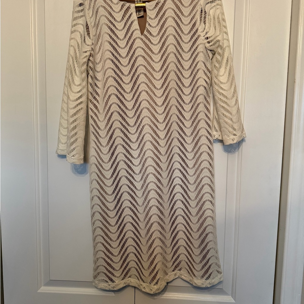 Emma & Michele Cream Wave Pattern Long Sleeve Dress